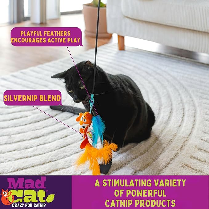 Mad Cat Playing Koi Retractable Feather Wand Cat Toy, with Telescopic Handle, for Hunting Instincts