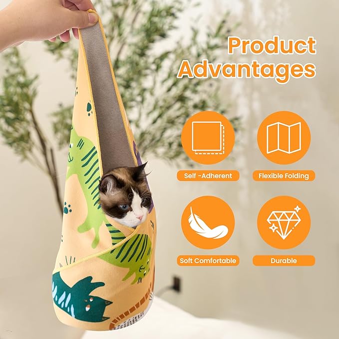 17.7'' Cat Grooming Wrap for Cutting Nails Self-Adhesive Soft Polyester Fabric Swaddle Wrap for Cats Anti-Scratch Anti-Escape Restraint for Nail Clipping Pet Cleaning and Beauty (Versatile Cat,M)