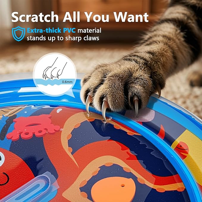 Thickened Cat Water Sensory Play Mat with 2 Attractive Balls, Cat Water Bed Toy for Cats Dogs Kittens Puppies Pets