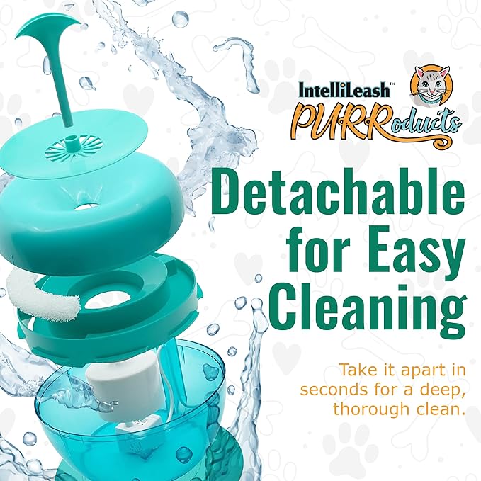 IntelliLeash PURRoducts Purrfect Water Fountain for Cats and Small Dogs with Premium 5-Layer Filter that Lasts Up to Two Months. Splash Free and Tip-Proof Design. Low Water Auto Shut-Off Feature.