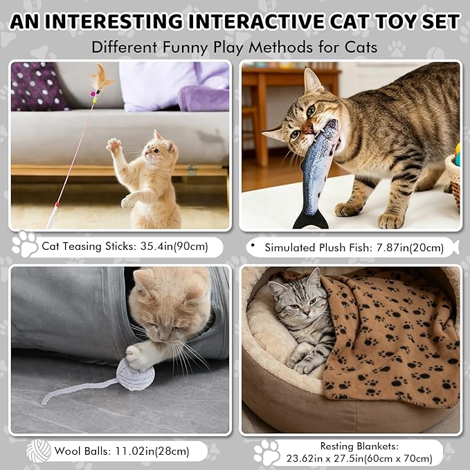 XIAPIA Cat Tunnel for Indoor Cats, 6-in-1 Collapsible Crinkle Play Tunnel with Interactive Roller Track Ball, Cat Enrichment Toys for Kittens Rabbits, Exercise Hide & Seek Tube for Indoor Outdoor Play
