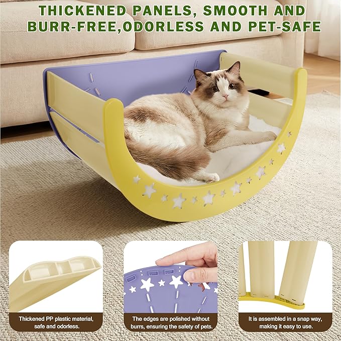 Cat Bed Cave– Sisal Scratch Pad & Soft Fleece Mat, Sturdy Elevated Hammock for Lounging, Climbing & Hiding, Supports up to 30 lbs, Purple