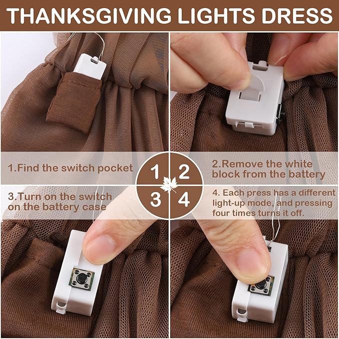 Dog Thanksgiving Outfit for Small Dogs Girl, Puppy Turkey Tulle Dress, LED Light Dog Clothes, Happy Holiday Lightweight Puppy Tutu Dress, Pet Costume Appeal, Brown, L