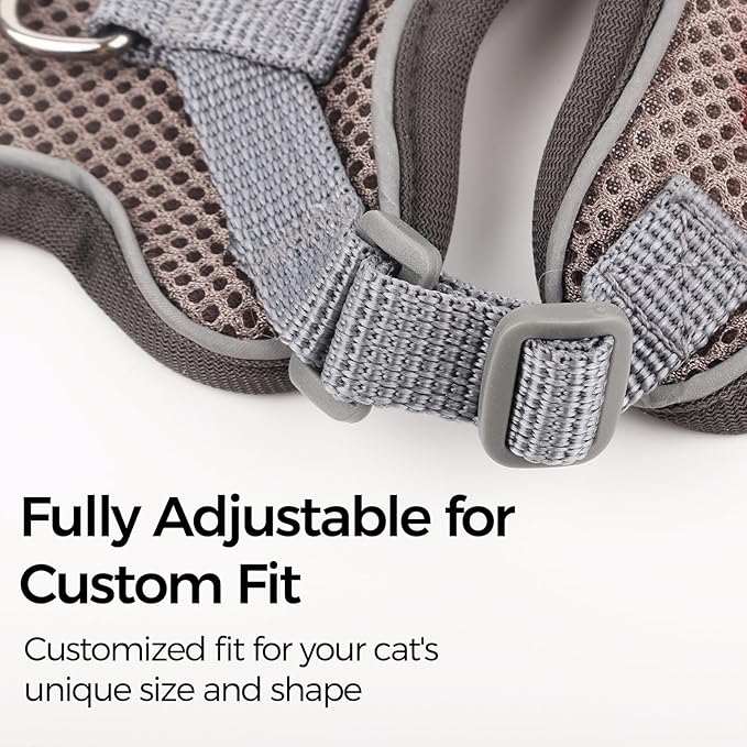 Cat Harness and Leash Kitten Harness Escape Proof Lightweight Breathable Mesh Cat Leash for Walking Travel, Grey, Small