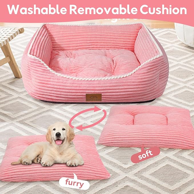 Zerbuger Orthopedic Dog Bed for Medium Dogs,Dog Sofa Beds Supportive Foam Pet Couch Bed with Removable Washable Mat and Nonskid Bottom (Medium, Pink)