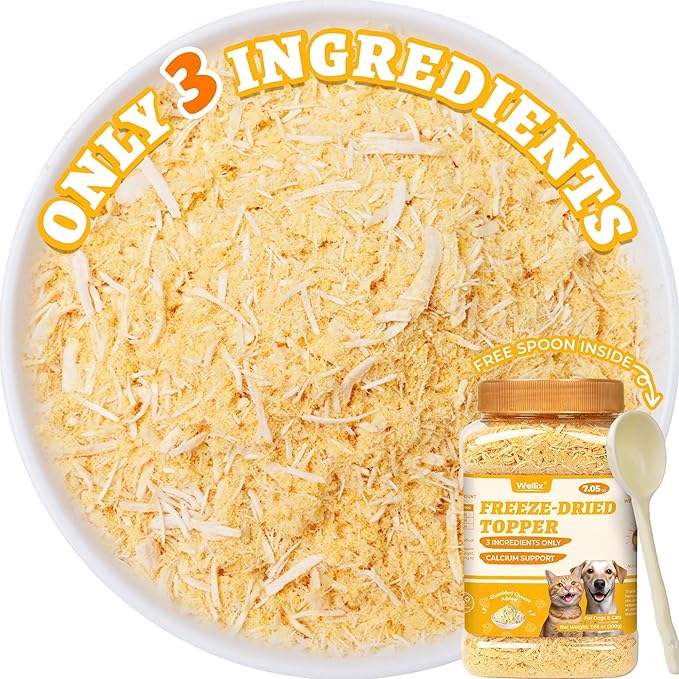 Wellix Dog & Cat Food Topper - Freeze Dried Cheese with Chicken and Egg Yolk, High-Protein Cheese Dog Treats for Digestive Health & Calcium Support - Healthy Cat Treats for Indoor Cats 7.05 oz