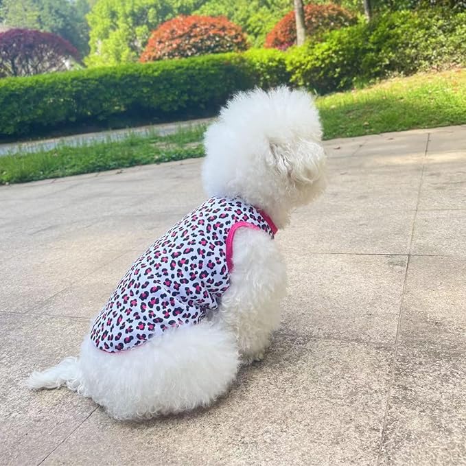 Pet Clothes, Leopard Print T-Shirt Puppy Cat Cotton Vest Clothing Apparel Spring Summer Breathable Sleeveless Harness Costumes for Small Dogs(XS,Rose red)