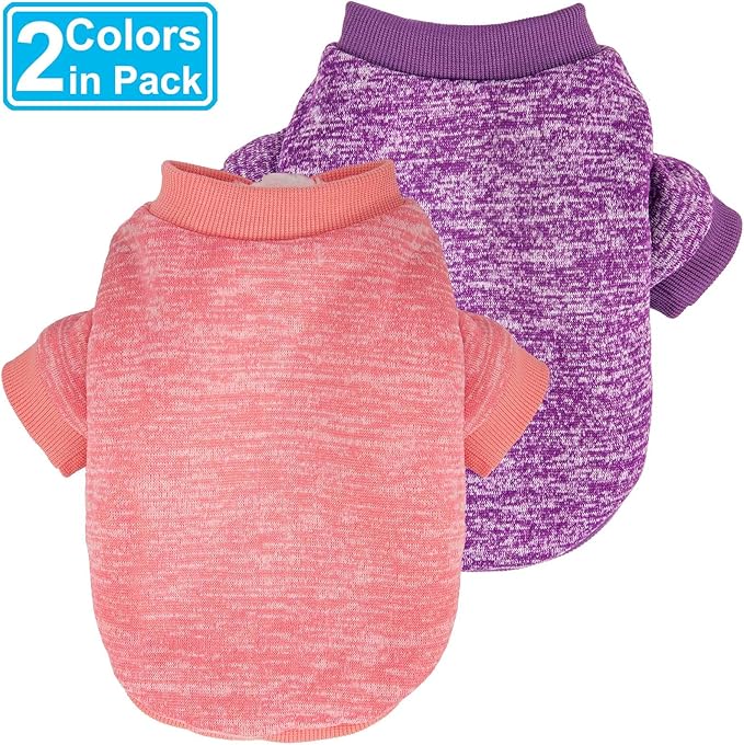 Dog Sweater, Dog Sweaters for Small Dogs, 2, 3 Pack Warm Soft Pet Clothes for Puppy, Medium Large Cat, Dogs Girl or Boy, Dog Shirt for Winter Christmas (Coat Pink+Purple, XX-Small)