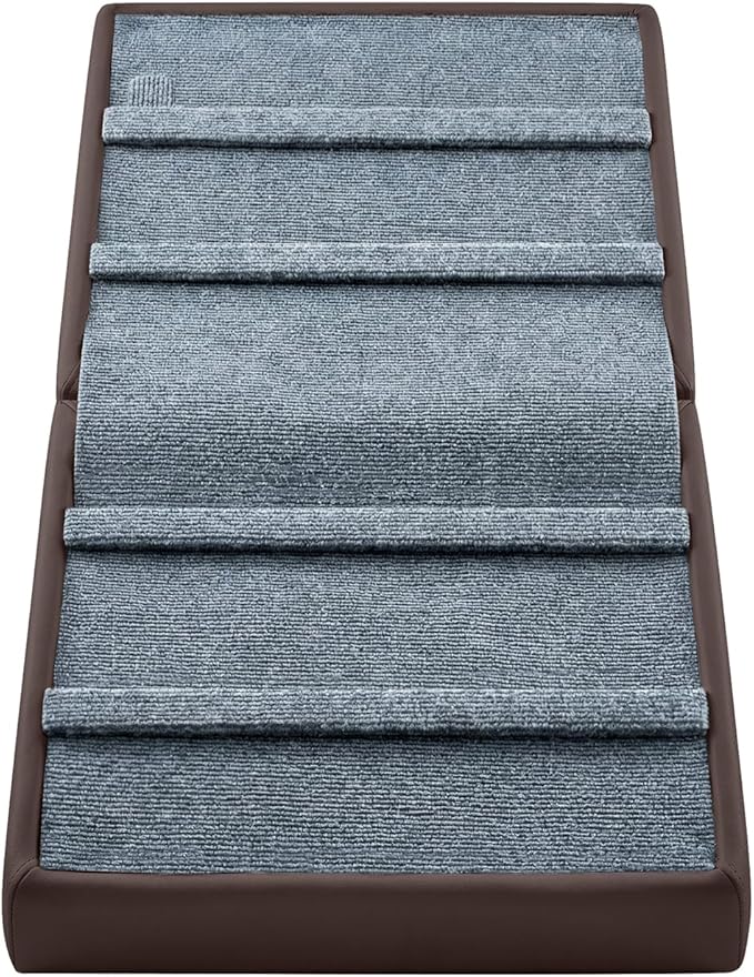 Dog Ramp & Stair for Couch Sofa Bed, 18.5" Extra Wide 15.7" H Foldable Ottoman & Hidden Storage 3-in-1 Design, Safer Non-Slip Leather Pet Steps for Puppy Senior Injured Dogs (Brown)