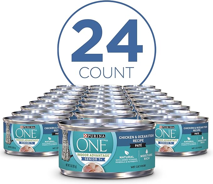 Purina ONE Grain Free, Natural Senior Pate Wet Cat Food, Vibrant Maturity 7+ Chicken & Ocean Whitefish Recipe - (Pack of 24) 3 oz. Pull-Top Cans