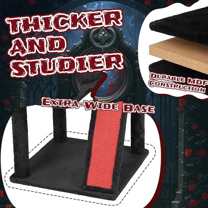 42" Gothic Cat Tree, Halloween Cat Tower Cat Tree with Spacious Cat Condo, Brach Shaped Scratching Post, Scratching Ladder, Spider Toy for Indoor Cats(54 * 54 * 106CM)