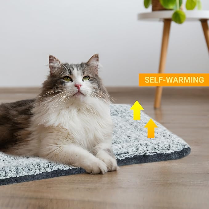 Self Warming Cat Bed for Indoor Cats & Small Dogs, Cozy Thick Mat, Self Heating Pad for Cold Weather, Washable Fluffy Calming Cushion for Sleeping, Relaxing, Playing