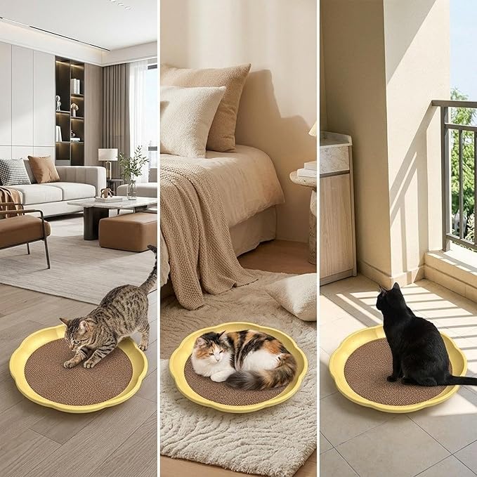 Gralara Round Cat Scratcher Sleeping Bed Lounge Furniture Protector Indoor Play Replacement Pad Circle Scratcher Pad for Indoor Cats, Yellow