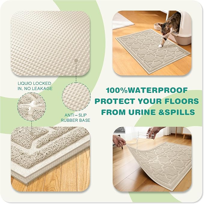 Yimobra Cat Litter Mat, Litter Trapping Waterproof Non Slip PVC Mat, Scatter Control Easy Clean for Litter Box, 24"x20", Beige