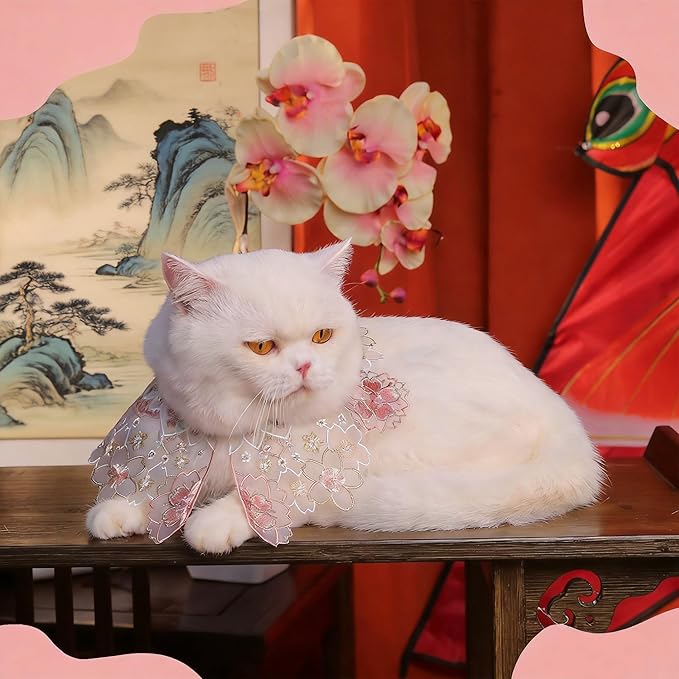Leo Kitty Pink Silk Pet Clothing for Cats & Small Dogs – Handmade Floral Embroidery, Metal Buckle, Chinese-Style Classic Design, New Year Cat & Dog Outfit for Wedding, Birthday & Party