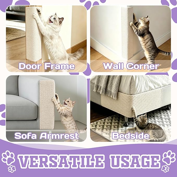 Door & Wall Corner Cat Scratcher, Cream-White 19.68x7.8 Inch Scratch Pad for Cats, Corner Scratchers for Indoor Cats
