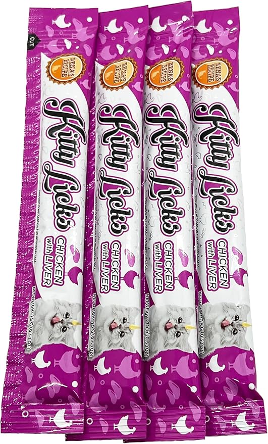 Rena's Recipe Kitty Licks Lickable Cat Treats Chicken Variety Pack 60 Tubes Creamy Cat Treat Purée Grain Free Cat Squeeze Treats Value Pack