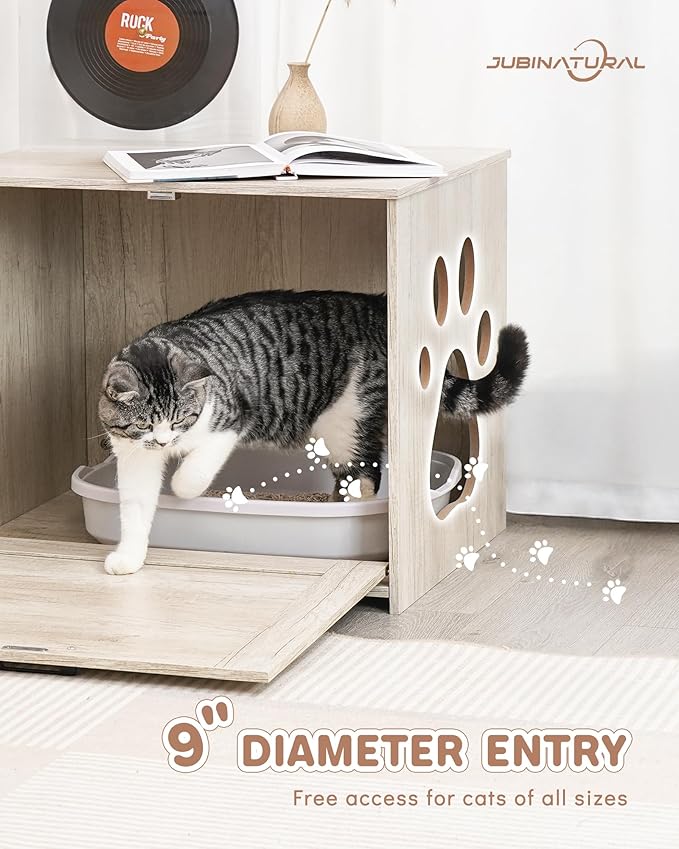 Cat Litter Box Enclosure, Indoor Hidden Cat Litter Box Furniture, Simple Classic Sliding Door Style Cat Litter Box Cabinet for Convenient Entry, Use As Side Table or Nightstand