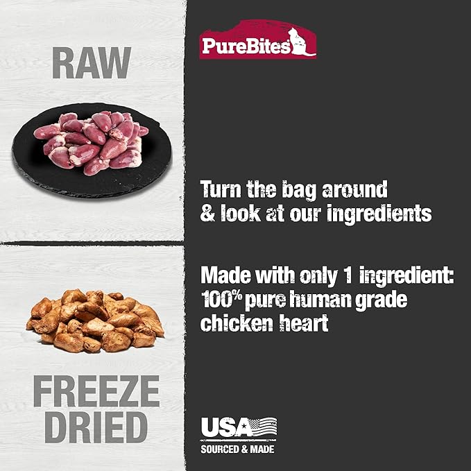 PureBites Chicken Heart Freeze Dried Cat Treats, 1 Ingredient, Made in USA, 1.09oz