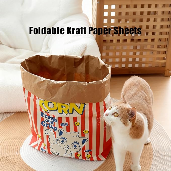 Cat Crinkle Bag Toy Giant Paper Bag Tunnel for Indoor Cats, Collapsible 29.53 * 13.78inch Interactive Hideaway with Crinkle Sound for Kittens, Rabbits, Ferrets