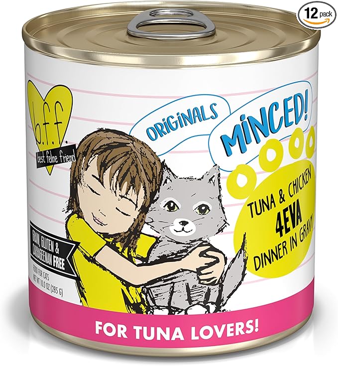 Weruva BFF Minced Natural Wet Cat Food, Tuna and Chicken 4 Eva in Gravy, 10oz Can, Pack of 12
