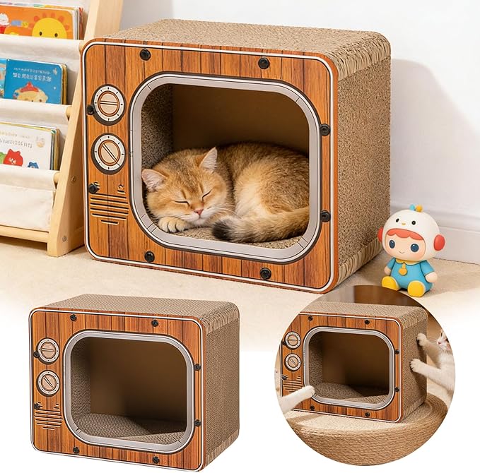 Cat Scratch House, TV Shape Corrugated Bed, Cat Furniture & Side Table for Living Room and Bedroom Decoration, Enrichment Play Exercise Boredom (#2)