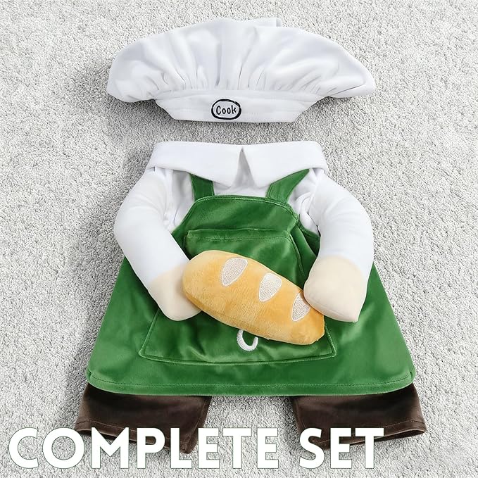 Cat Costume Dog Clothes Chef Hat Apron Outfit with Bread - Photoshoot Pet Outfit for Small to Large Dogs or Cats, for Christmas (Medium)