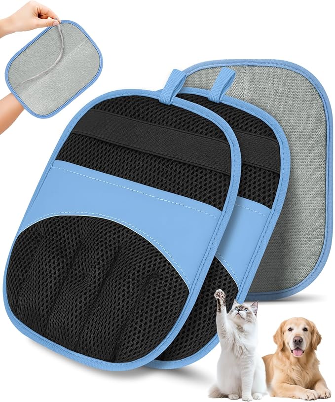 2 Pack Pet Hair Removal Glove - Electrostatic Magic Brush Gloves Pet Hair for Dogs and Cats, The Magic Brush Pure Path Pet Grooming Needs, Fur Remover for Furniture, Clothes, Car Seats (Blue)
