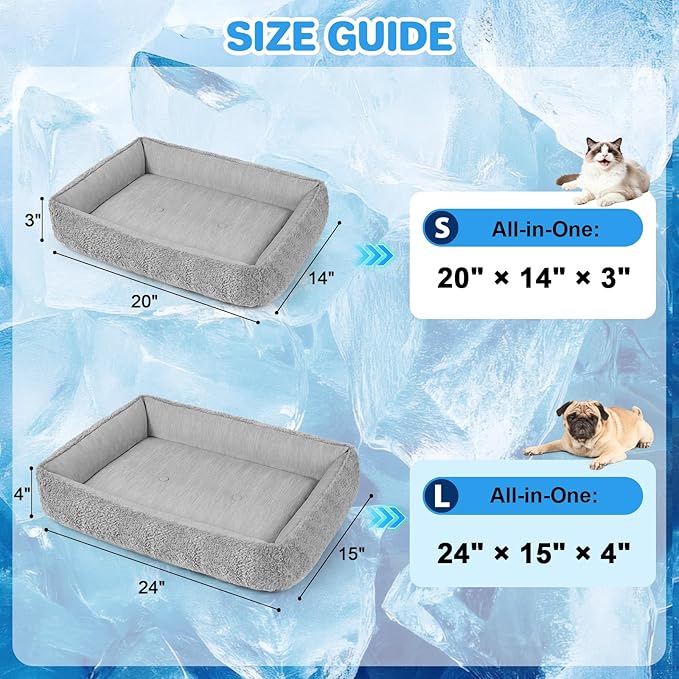 Washable Dog Bed for Small, Medium & Large Dogs - Reversible Design (Ice‑Silk Cooling Layer | Sherpa Fleece Layer), Rectangle Dog Beds for Crate, Grey (24" × 15")