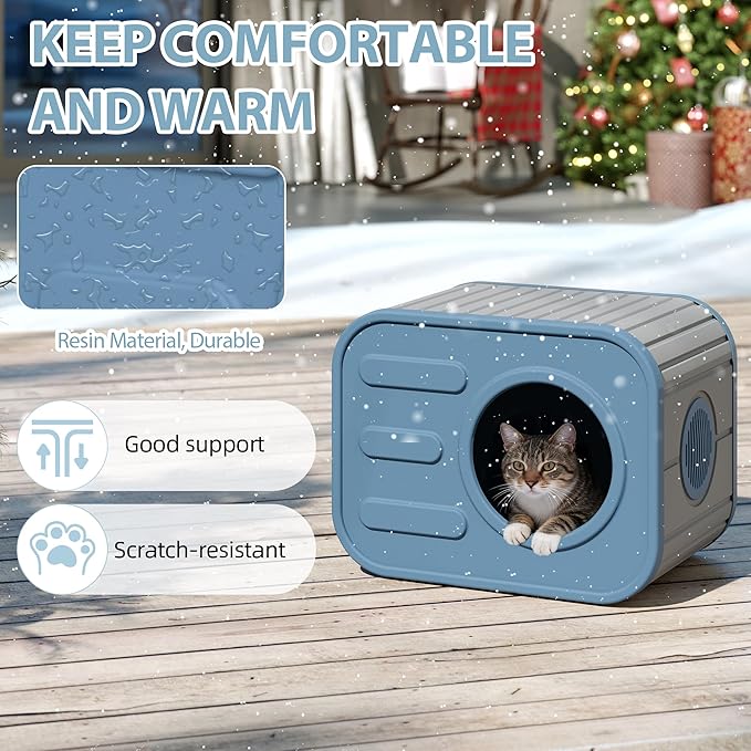 Feral Outdoor Cat House Weatherproof, Insualted Cat Houses for Outdoor Indoor Cats with Camera-Shaped Design, Sturdy Resin Outside Shelter for Cats