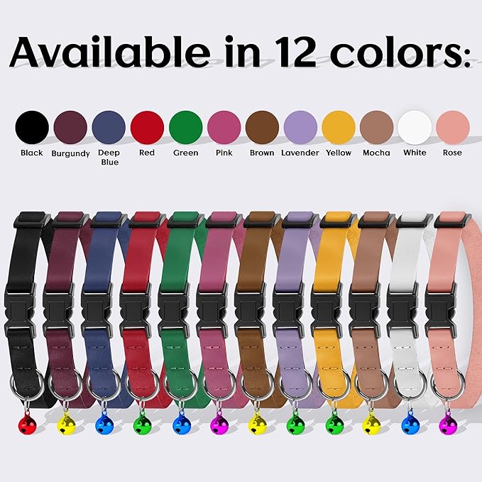 Breakaway Cat Collar with Bell - Leather Adjustable Kitten Collars with Safety Quick Release Buckle - Soft Small Pet Collars for Girl & Boy Cats (Rose)