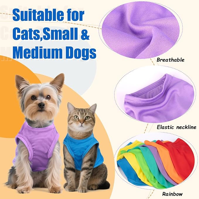 7 Pcs Small Dog Shirts,Solid Puppy Tanks Top,Lightweight and Breathable Pet Shirt for Summer,Doggy Sleeveless Vest T-Shirt for Small Dogs Cats,Large