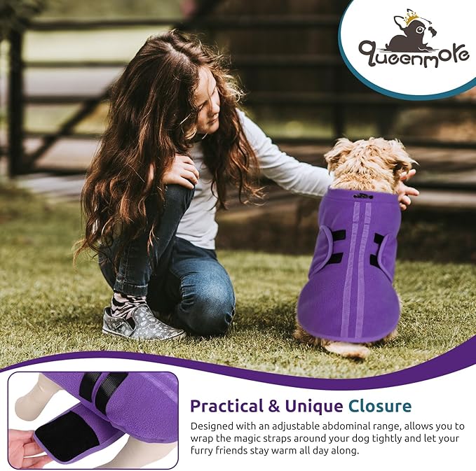 Queenmore XL Dog Sweaters, Soft Fleece Vest Pullover Dog Jacket with Leash Hole, Warm Winter Dog Clothes Cold Weather Doggy Dachshund Sweater for Large Dogs Cats Boy or Girl (Lavender, XL)