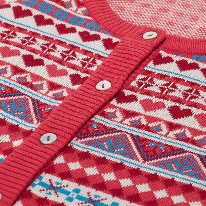 Blueberry Pet Women's Fair Isle Style Cardigan Sweater in Sugar Coral, Small