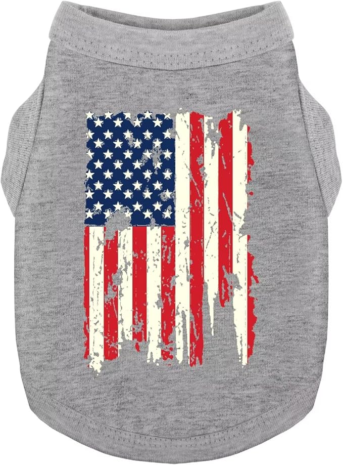 American Flag Inspired Dog Vest: Perfect Dog Shirt, Ideal Tank Top for Everyday Wear, Independence Day Celebrations Quality Materials Cute and Stylish Look Battle Damaged Grey 4XL