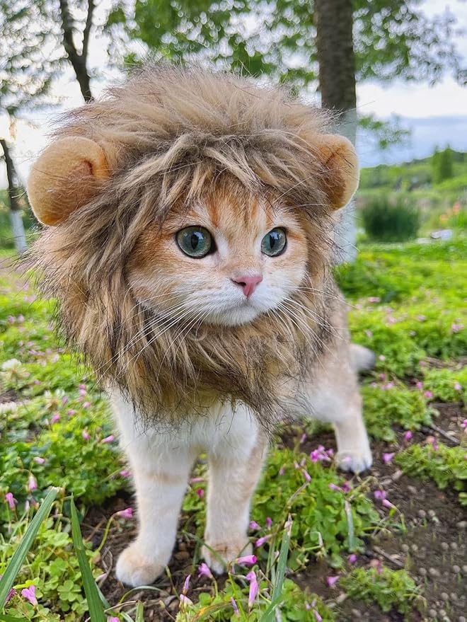 Lion Mane Wig for Cat,Dog and Cat Costume,Funny Pet Cat Costumes for Halloween Christmas, Parties, Photo Shoots (Size S, Melange Brown)