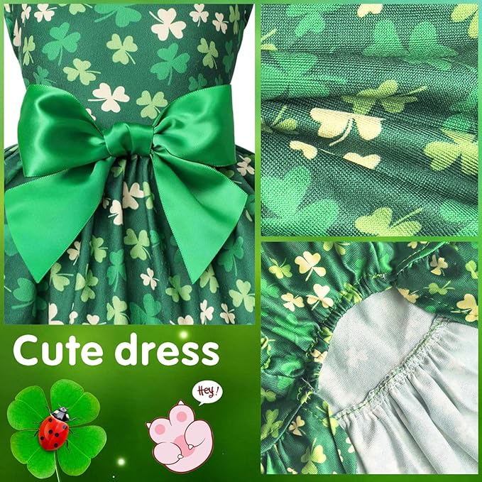 Idepet St. Patrick's Day Dog Dress with Bow Dog Tulle Skirt for Small Dog Girls Green Puppy Dress Cat Apparel Pet Holiday Outfits (Green, Medium)