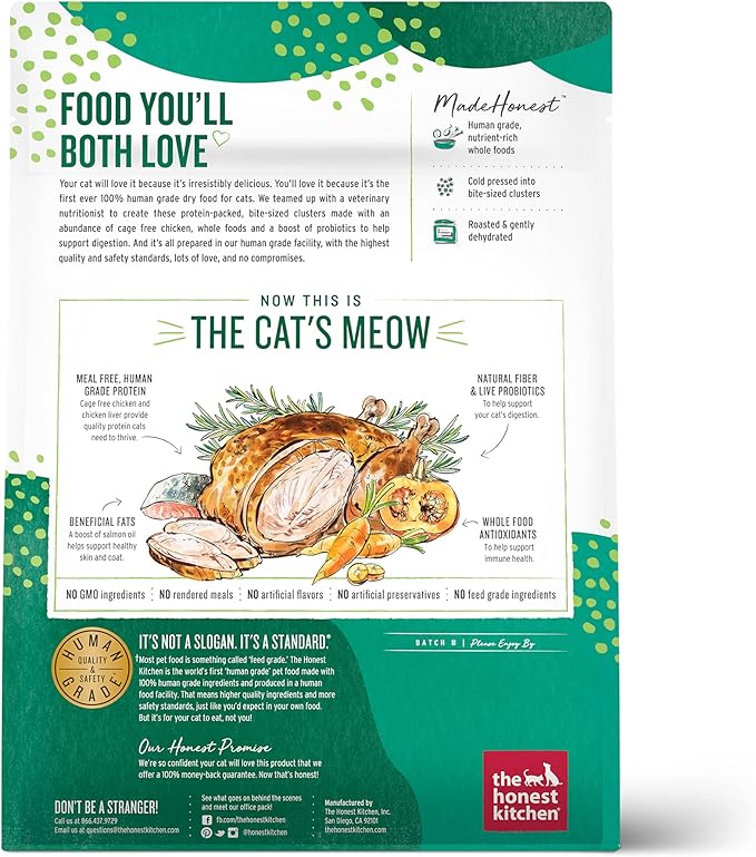 The Honest Kitchen Human Grade Dry Cat Food, Whole Food Clusters Grain Free Dry Cat Food, Chicken 1 lb Trial Pouch