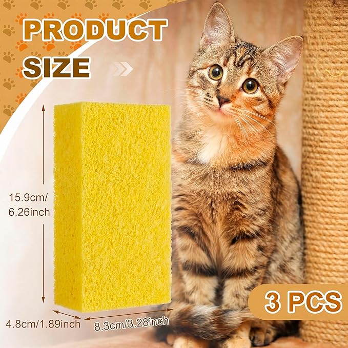 1 Pack Pet Hair Remover Sponge Cat and Dog Hair Sponge Rubber Pet Fur Lifter Removal Tool, Remove from Furniture, Carpet, Bedding, Clothing, 6.26 x 3.28 x 1.89 Inch (Yellow)