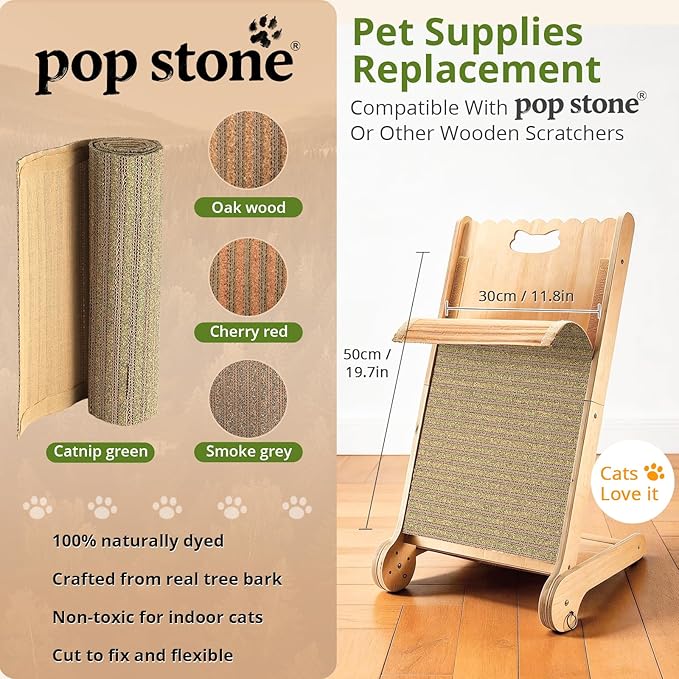 Natural Cork Cat Scratcher Mat with NO Preapplied Adhensive, Bonus Hook-Loop Tape Included. Replacement for Cat Post, Scratcher, Ramp, Cat Whell and Pet Supplies. (Catnip Green, 39.4 x 11.8 Inch)