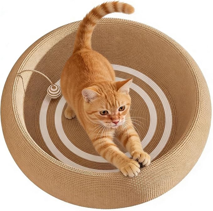 Feline Scratcher Bed – Natural Sisal Nail Sharpener Mat, Upholstery Guard Furniture | Residential Apartment Living Room Sleeping Space Floor Sofa Protection Comfort Activity