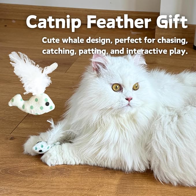 CECE PAW 12 Pack Natural Catnip Pouches for Cat Toys, Non-Woven Fabric Cat nip Refills, Gift Packaging with Catnip Tea Bags and Feather Whale Toy