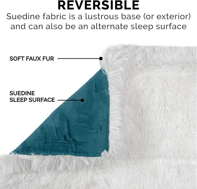 Furhaven Self-Warming Cat Bed for Indoor Cats, 4-Beds-in-1 & Washable - Plush Long Faux Fur Convertible Cuddler - Spruce, Small