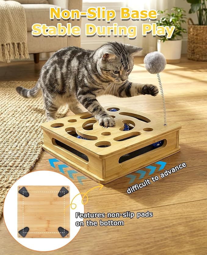 Cat Nail File Scratcher Enrichment Box, Thickened Bamboo Wooden Claw Saver Box for Cats, Scratch Puzzle Box with Sandpaper Inside
