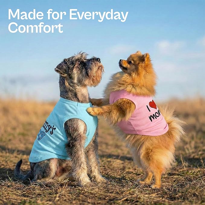 Parisian Pet 2 Pack Dog Shirts – 100% Cotton Shirts for Large Dogs Boys – Sleeveless Mommy’s Love Dog Clothes – Breathable and Lightweight Pet Apparel - Stretchy Summer T Shirts for Dogs