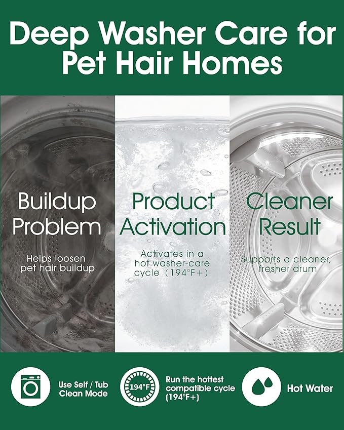 Pet Hair Dissolver For Washing Machine Cleaner, Hair Dissolving Laundry Detergent For Dog And Cat Fur, 96.7% Hair Dissolution, High Efficiency And Septic Safe, HE/Top/Front-Load Compatible, 6 Sachets