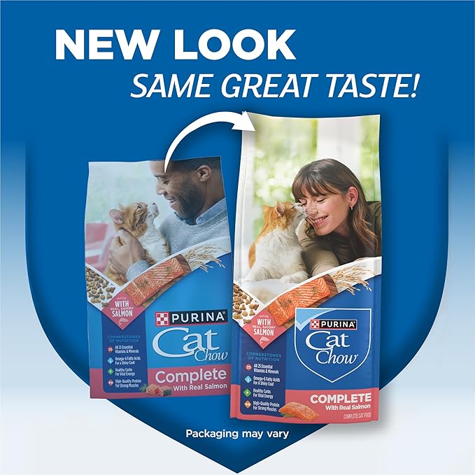Purina Cat Chow Complete High Protein Dry Cat Food With Real Salmon - (Pack of 4) 3.15 lb. Bags