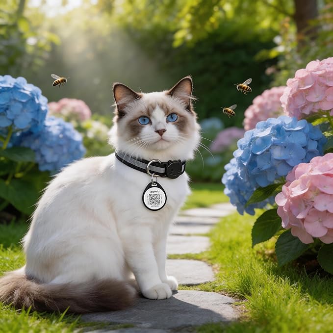 Reflective Cat Collar Breakaway with QR Code Tag for Girl Boy cat Name tag Kitten Collars with Bell Cat ID Tag Personalized Real-time scan alerts, No Subscription or fees(Black)