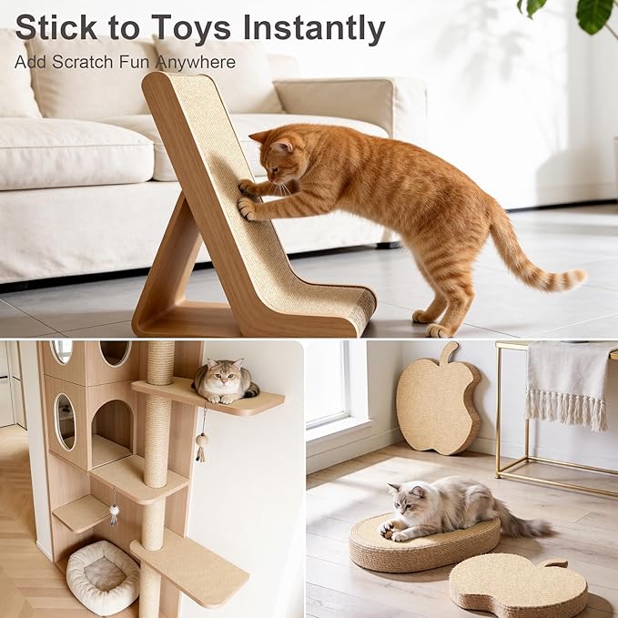 Cat Scratch Furniture Protector, 78.7"x15.7" Trimmable Self-Adhesive Cat Scratching Mat, Corner Couch Protector from Cat Claws, DIY Anti-Scratch Pad Rug for Sofa, Wall, Floor & Door, Beige