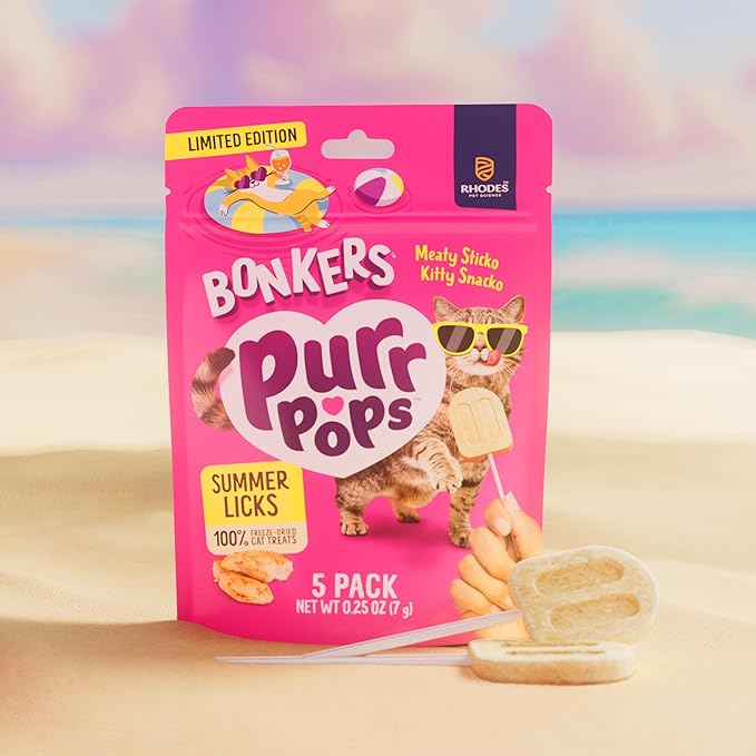 Bonkers Purrpops, Summer Edition Freeze Dried Chicken Flavored Lollipop Cat Treats, 55 Pieces (11 Packs)
